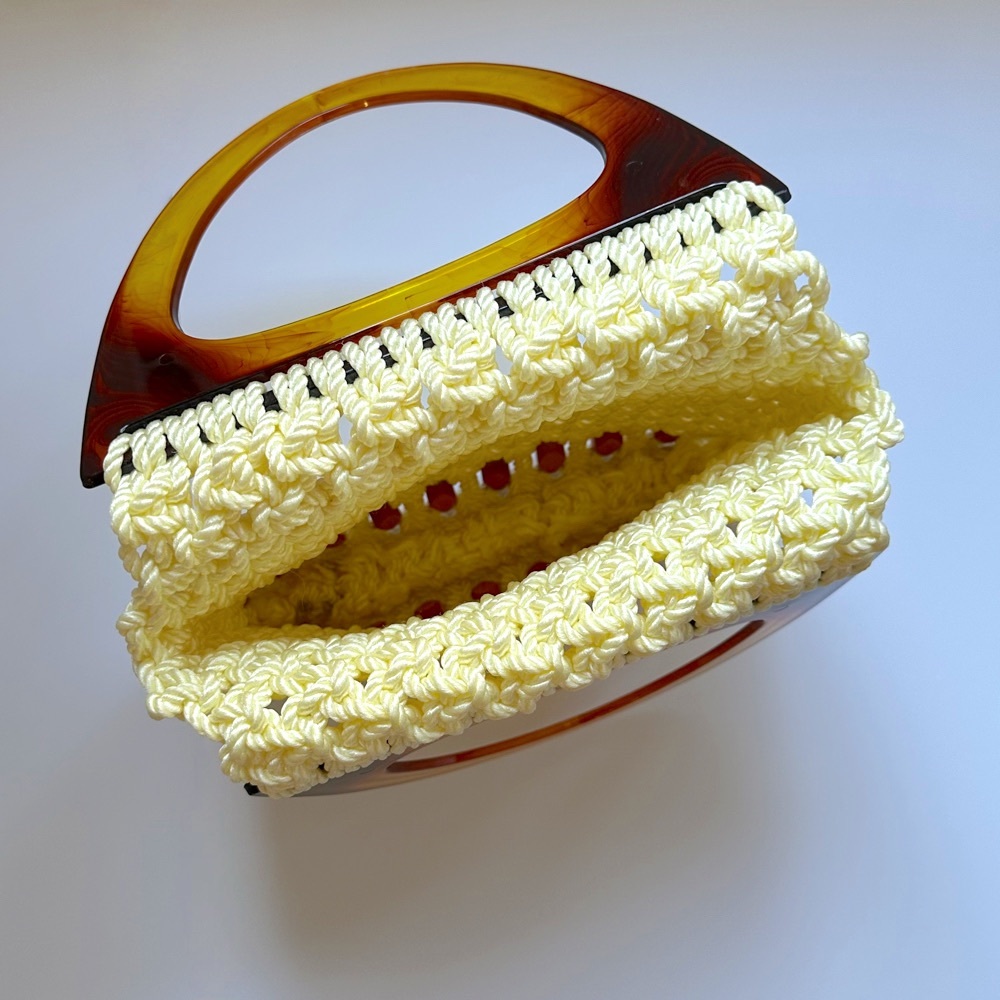 Vintage 1970s Macrame Beaded Handbag Faux Tortoiseshell Handle Boho - Picture 4 of 8